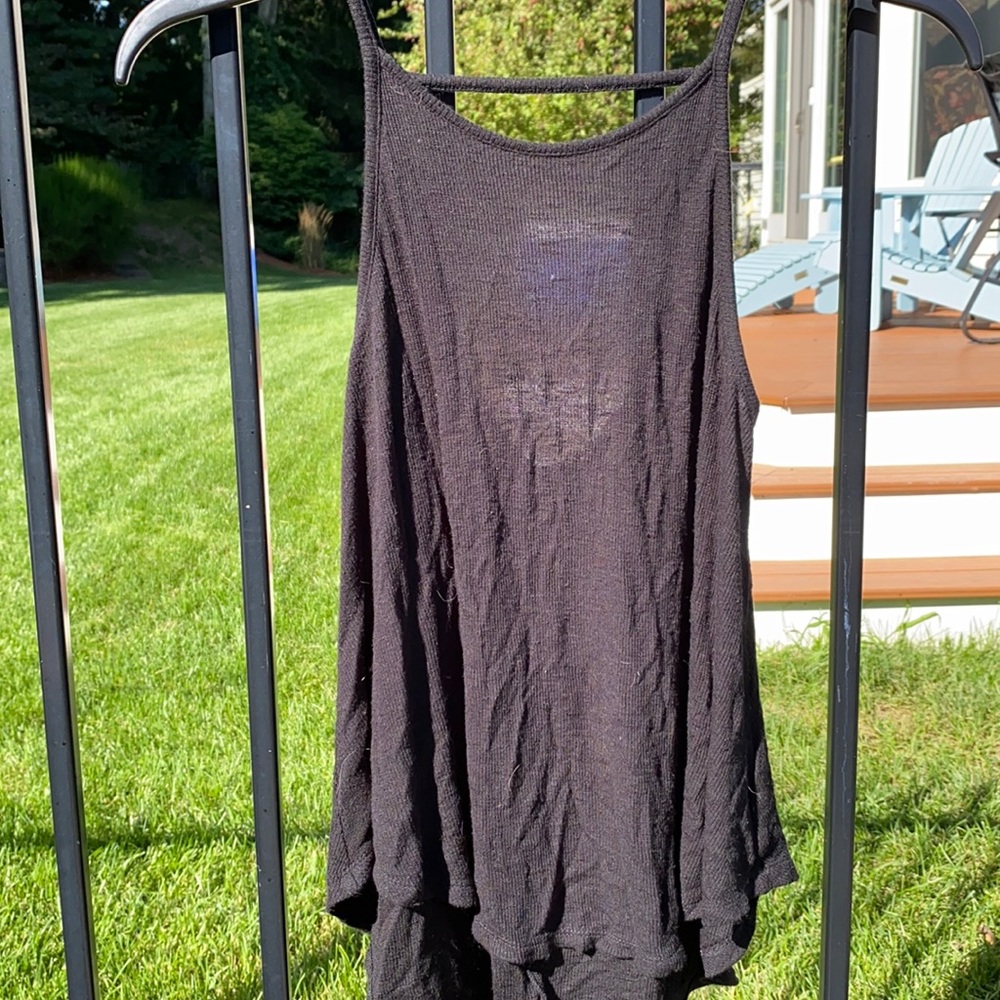 High-neck black tank with cut out back